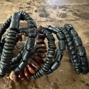 Chunky Black and Brown Beaded Stretch Bracelet Set
